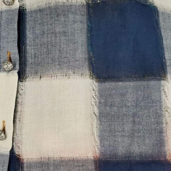 SOFT SURROUNDINGS Blue and White Plaid Pattern Floral Print Button Down Blouse - Picture 6 of 6